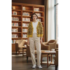 Roxy Yellow & Brown Argyle Pattern Cardigan Wool Blend Button Closure S